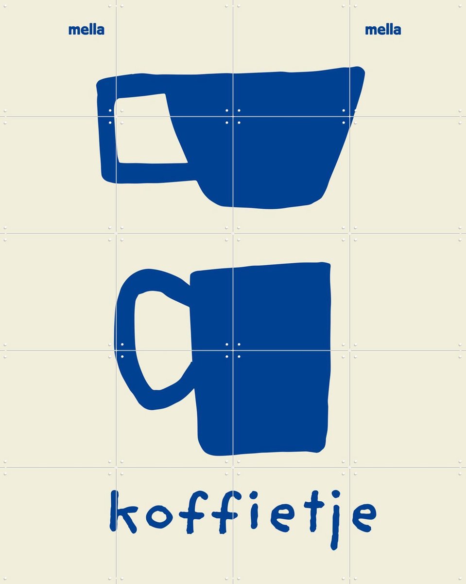 IXXI Koffietje, Mella Mella - 80 x 100 cm - Gratis ophangtool - Grote wanddecoratie en posters - Illustraties, Minimalisme, Speels, Grafisch Ontwerp