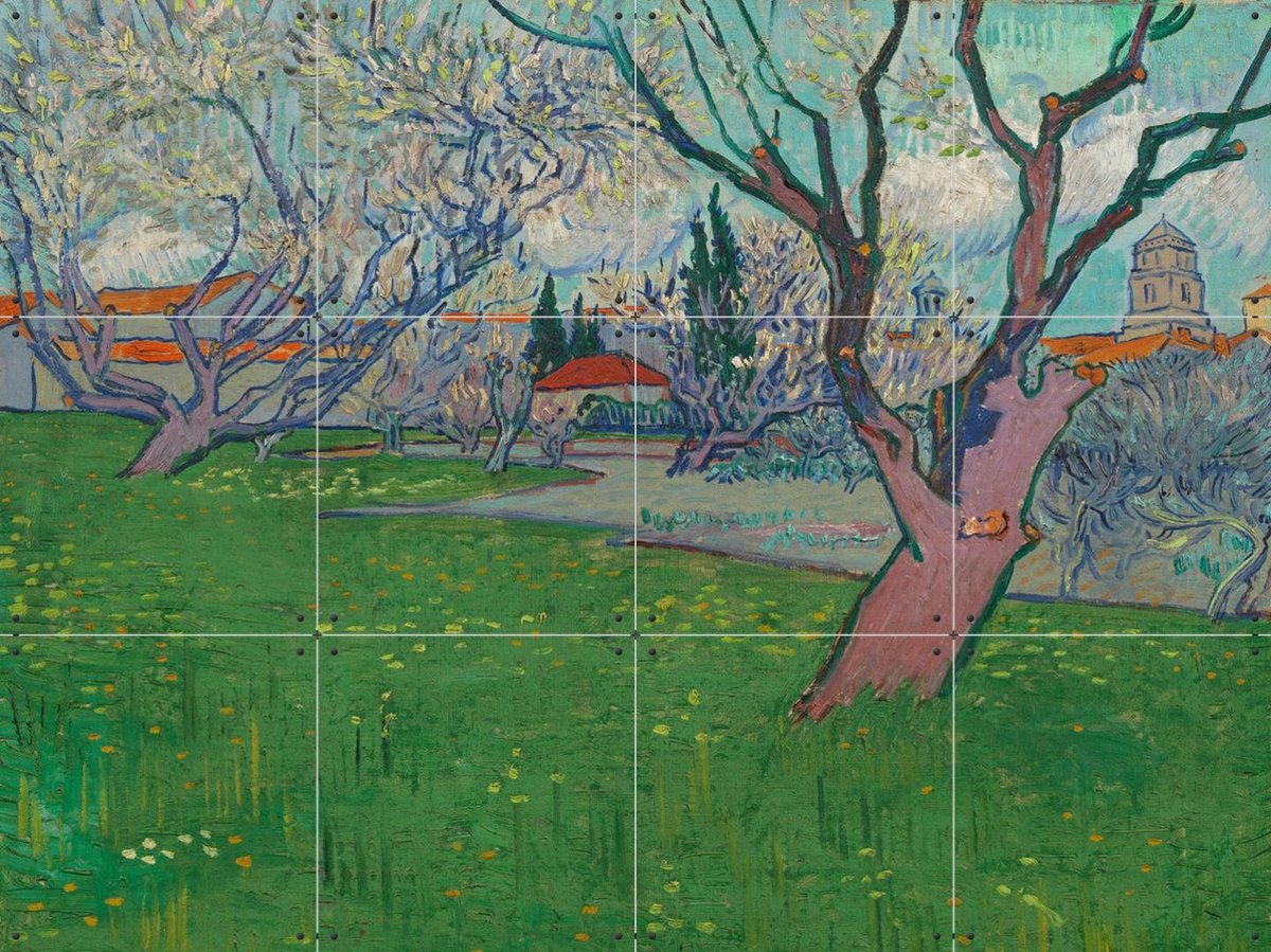 IXXI Bloeiende boomgaarden, gezicht op Arles (1889), Vincent van Gogh (1853 - 1890) & Van Gogh Museum - 80 x 60 cm - Gratis ophangtool - Grote