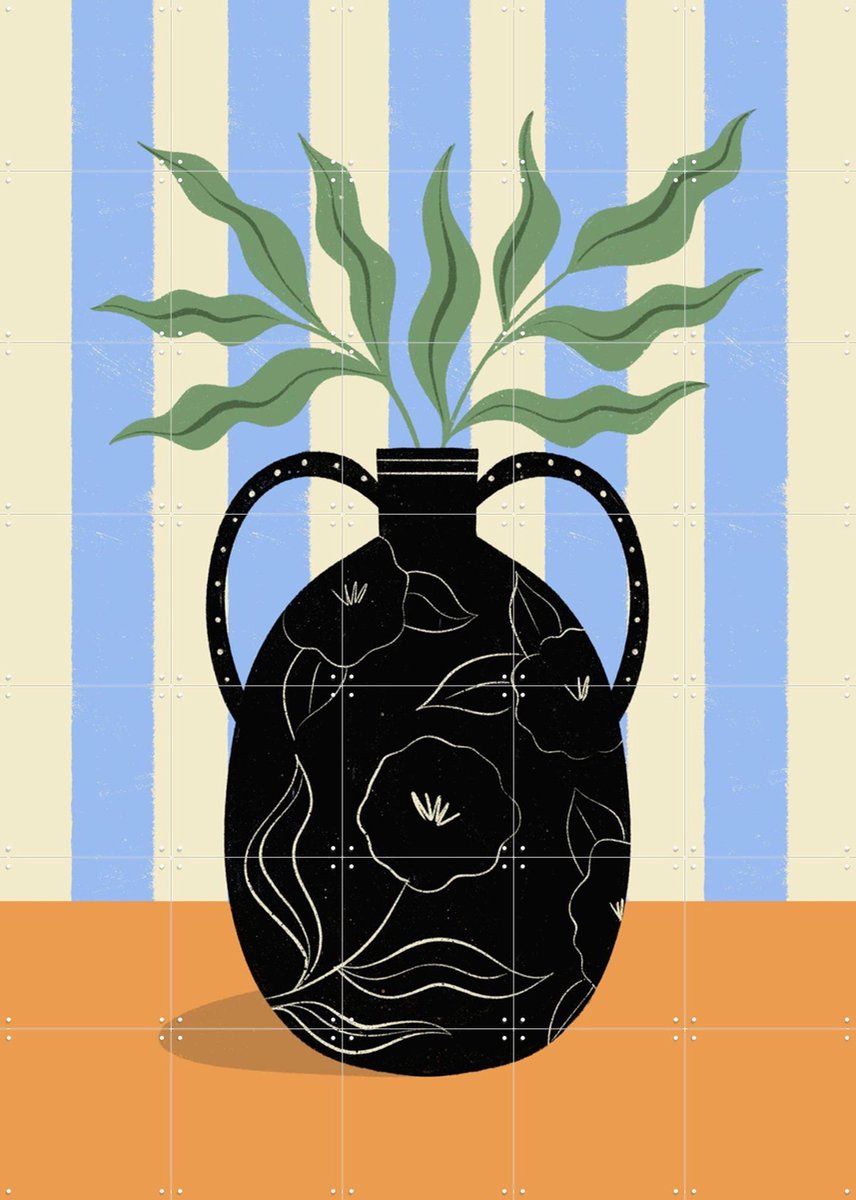 IXXI Leaves in Patterned Vase, Melissa Donne & Various - 100 x 140 cm - Gratis ophangtool - Grote wanddecoratie en posters - Illustraties, Grafisch