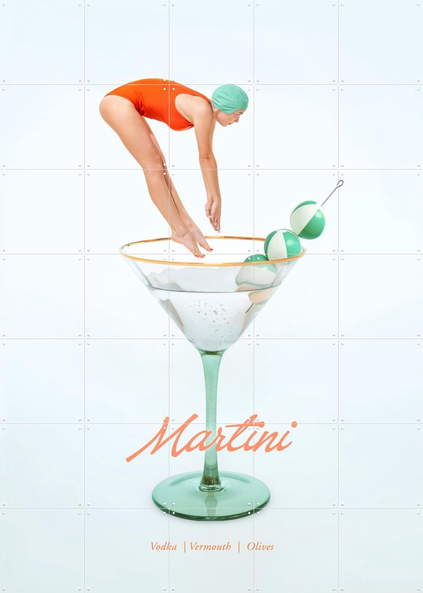 IXXI Martini, Paul Fuentes - 100 x 140 cm - Gratis ophangtool - Grote wanddecoratie en posters - Speels, Pop art, Digitale Kunst, Grafisch Ontwerp