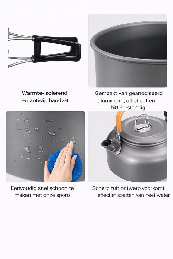 Nood kookset - pannenset 3-in-1 - PFAS-vrij - Lichtgewicht aluminium - 2-3 personen — afbeelding 3