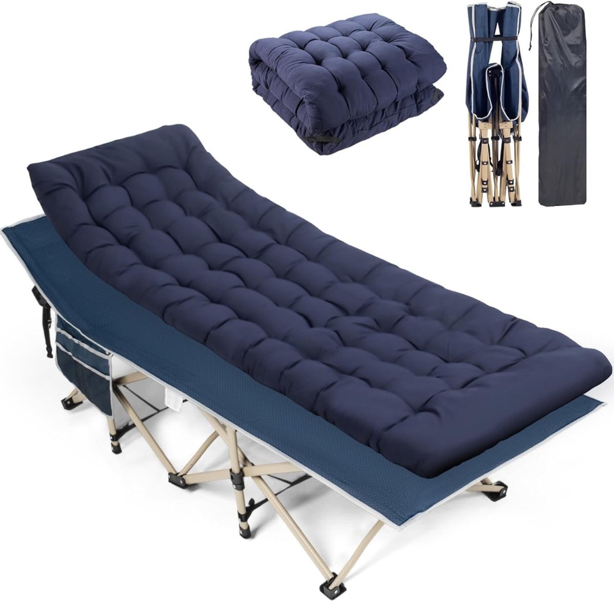 Aurixi® Veldbedden 1 Persoon - Veldbed - Veldbedden 1 Persoon met Matras - Blauw - 190cm x 71cm x 8cm