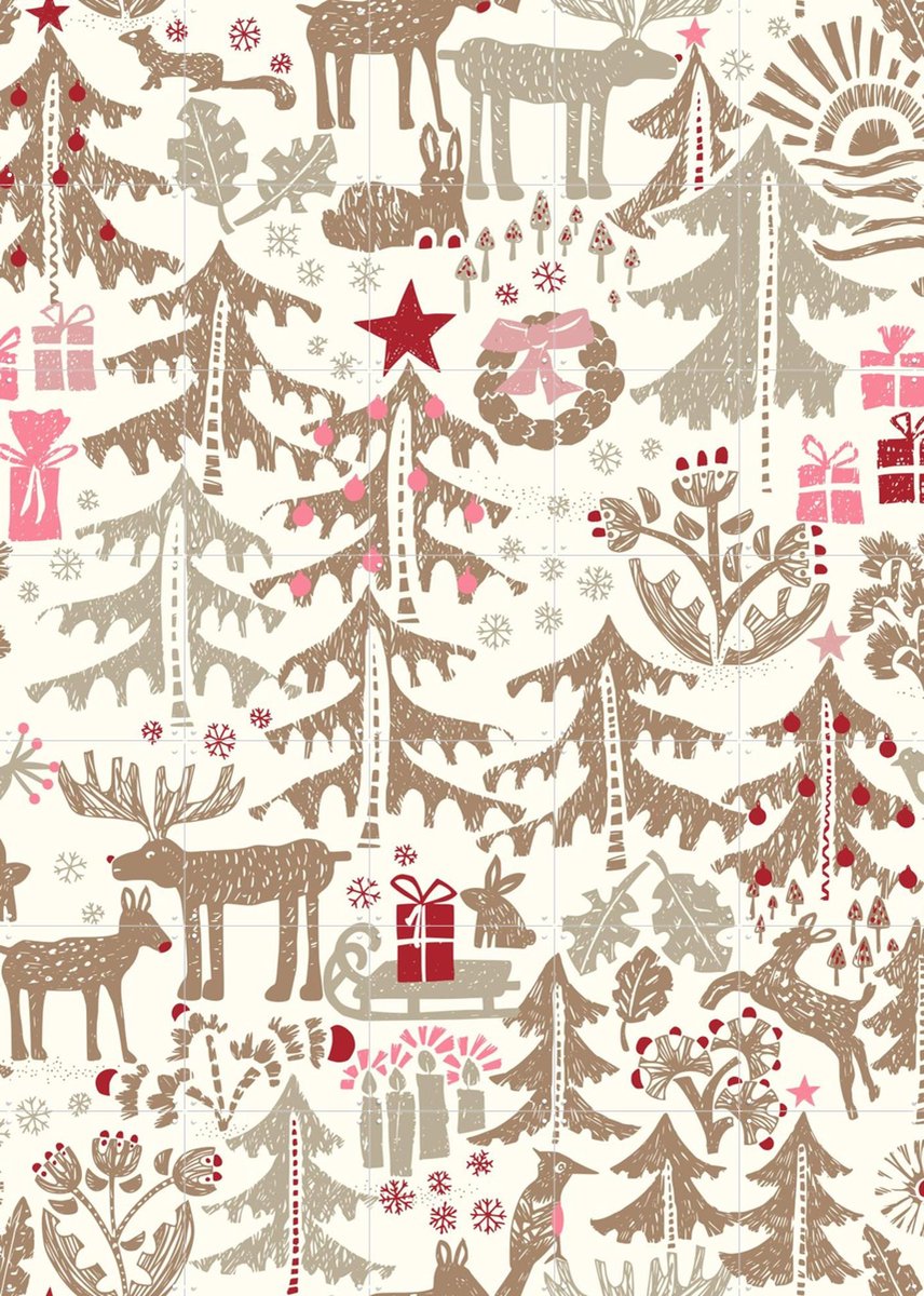 IXXI X-Mas Winter Forest Pattern - Beige, Annick & Various - 100 x 140 cm - Gratis ophangtool - Grote wanddecoratie en posters Winter, Kerst