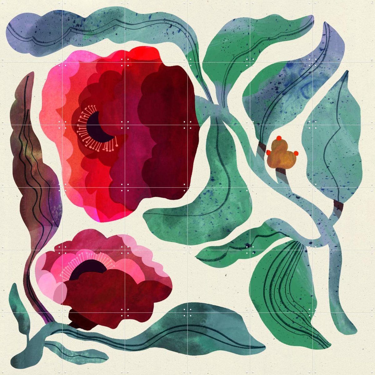 IXXI Collage Flower, Lena Addink - 120 x 120 cm - Gratis ophangtool - Grote wanddecoratie en posters - Kleurrijk, Illustraties, Collage, Digitale