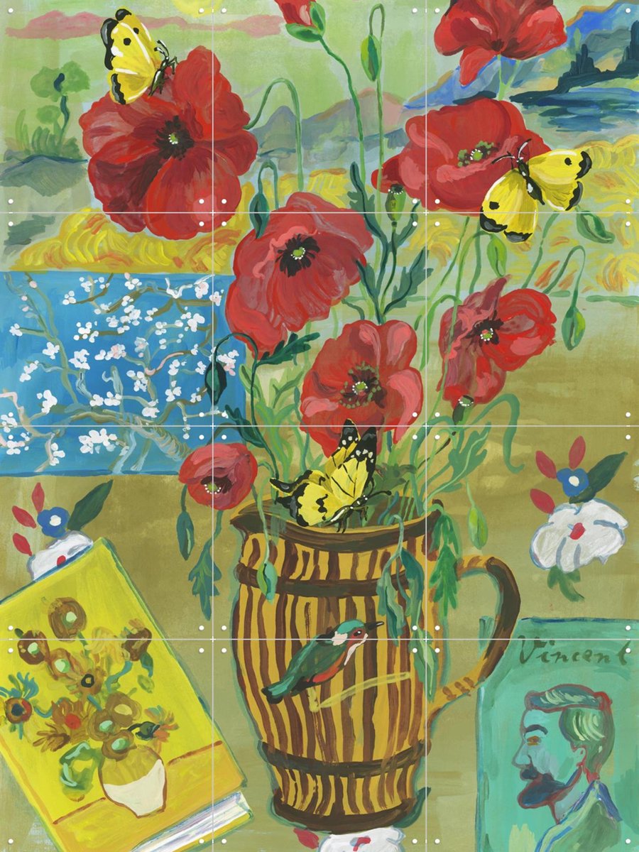 IXXI Vincent Flowers, Nathalie Lété & Van Gogh 21st Century - 60 x 80 cm - Gratis ophangtool - Grote wanddecoratie en posters - Klassiek, Kleurrijk,