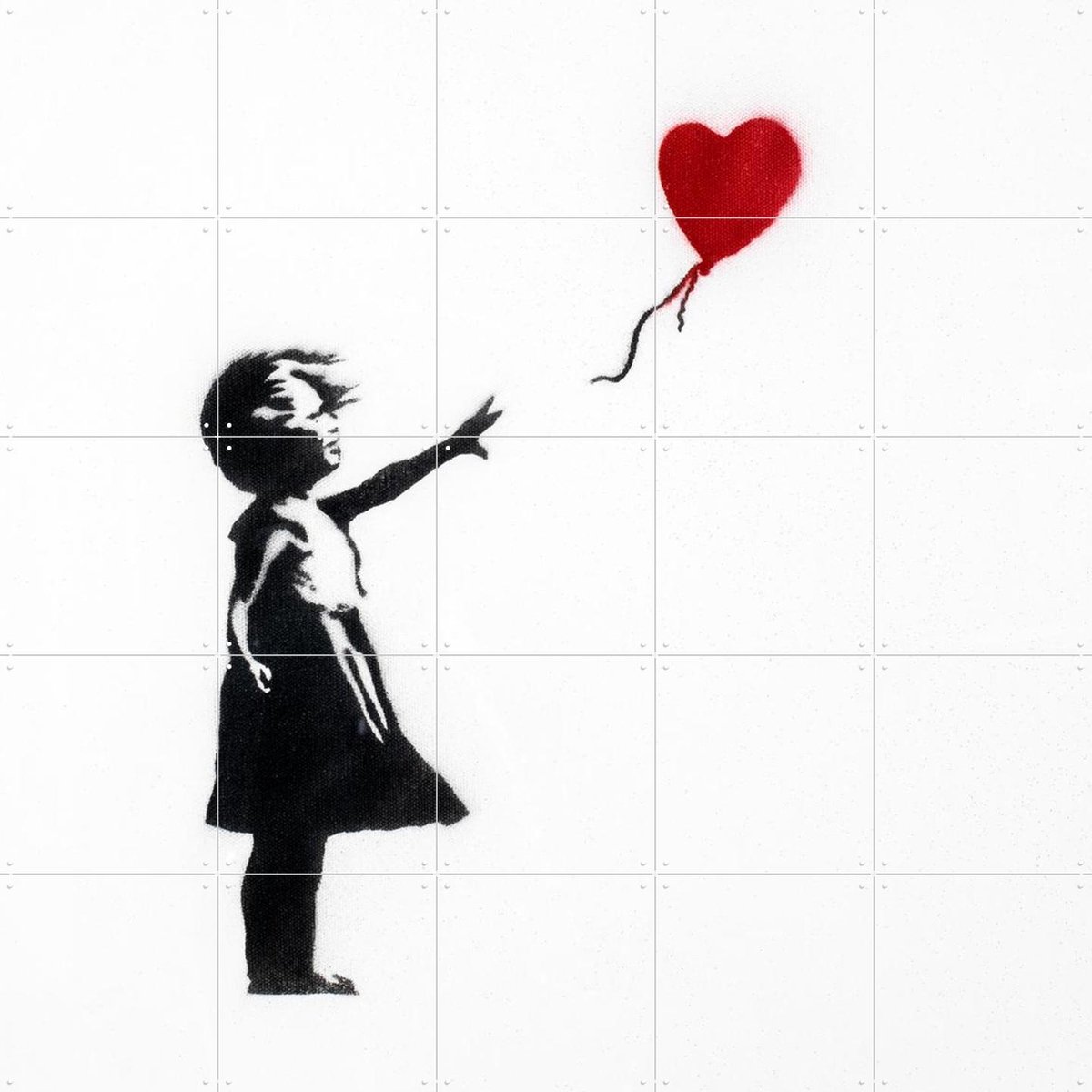 IXXI Girl with balloon, Banksy - 100 x 100 cm - Gratis ophangtool - Grote wanddecoratie en posters - Illustraties, Grafisch Ontwerp, Speels, Pop art
