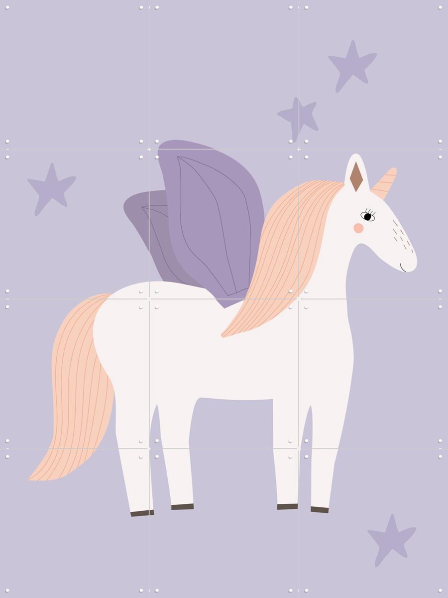 IXXI Winged Unicorn Lilac, Little Otja - 60 x 80 cm - Gratis ophangtool - Grote wanddecoratie en posters Kinderkamer, Babykamer, Kinderen
