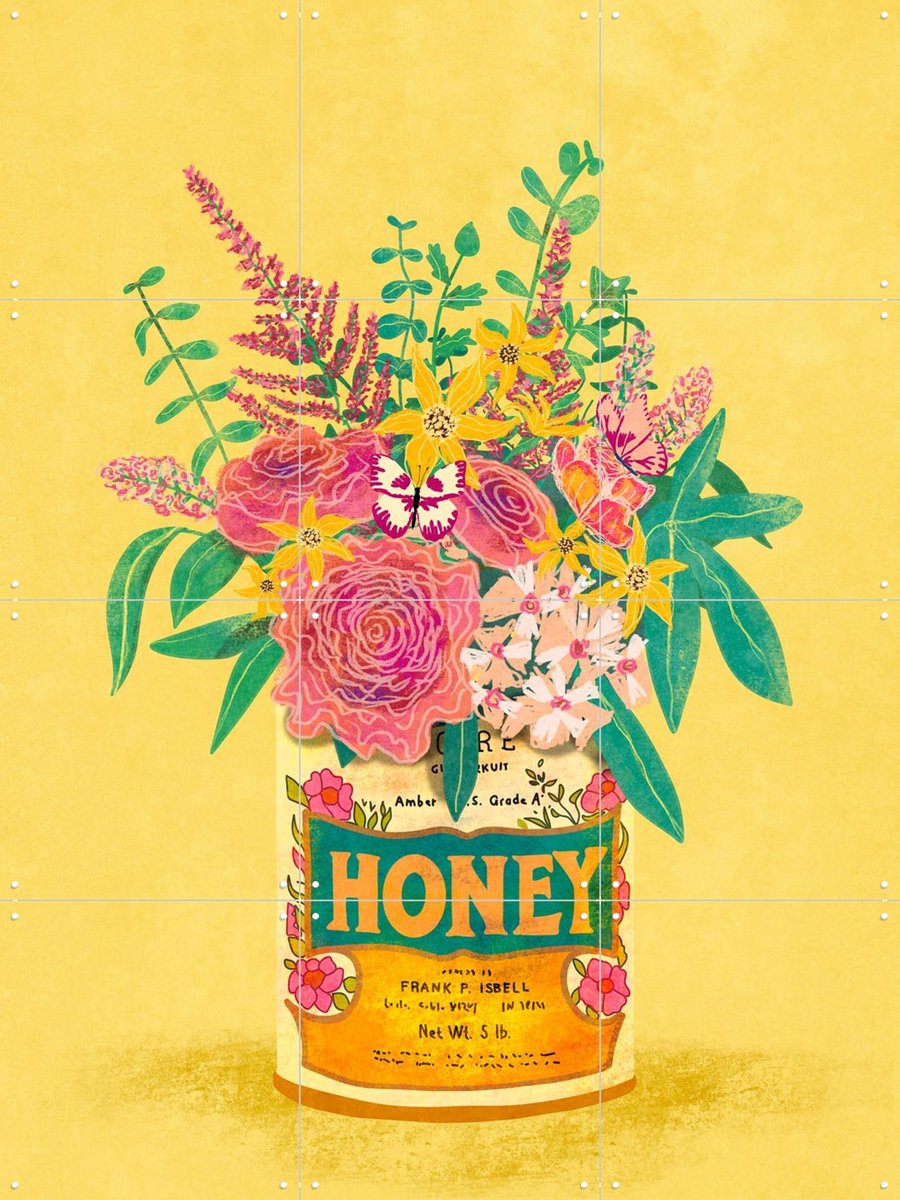 IXXI Flower in Honey can, Raissa Oltmanns - 60 x 80 cm - Gratis ophangtool - Grote wanddecoratie en posters - Kleurrijk, Illustraties, Speels