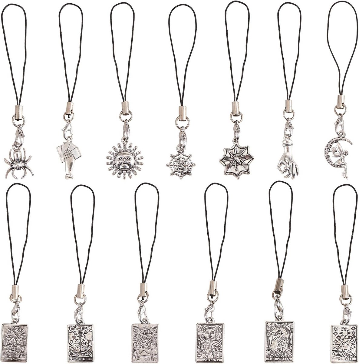 Set van 13 Decoratieve Telefoon Hangers en Bedels - Tarot en Abstracte Ontwerpen