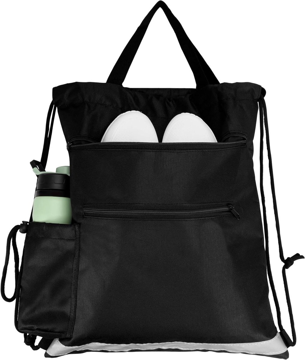 Allecto- Gymtas met trekkoord – Waterbestendige sporttas met rits – Voor fitness en sporten – Blauw rugzak met koord – Polyester gymtas met zakken – Geschikt voor school zwemmen of reizen – Donkerblauw.