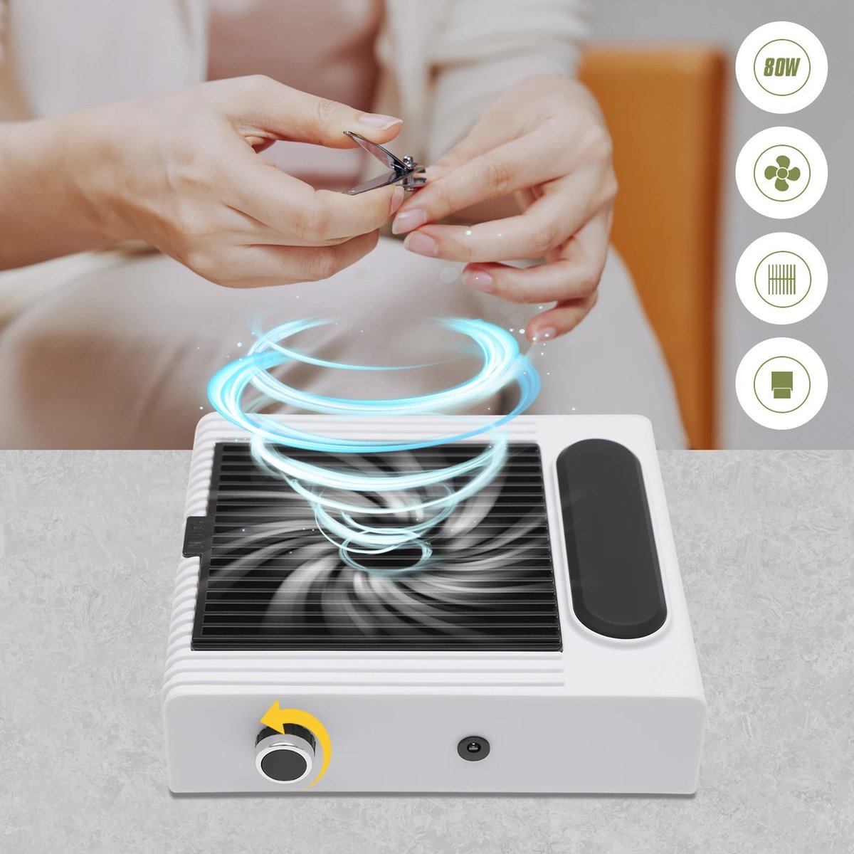 Kelseek nagelstofzuiger - Stofafzuiging - Nagelafzuiger - Draadloos - Oplaadbaar - Manicure - Met antislip - 80 Watt - Wit
