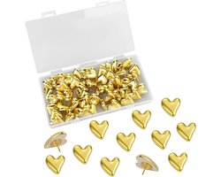 Oude titel: Decoratieve punaises, set van 50 stuks, in hartvorm, goudkleurig Nieuwe titel: Allecto - Punaises - Decoratief - Set van 50 - Hartvormig - Goudkleurig - Prikborden - Foto's - Ansichtkaarten - Bevestiging