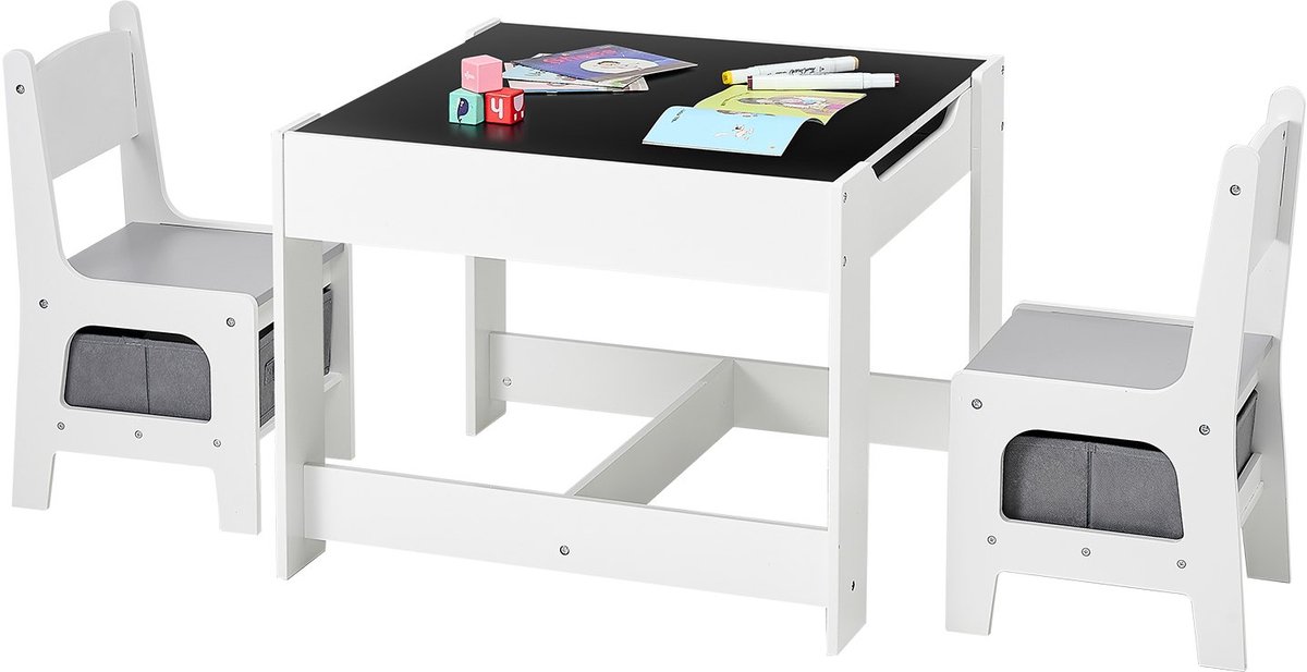 Kindertafel met 2 Stoelen - Knutsel- en Speeltafelset - Met Opbergruimte Onder Stoelen - Kinderzitset - Voor Lezen Tekenen Leren - Kinderdagverblijf en Thuis
