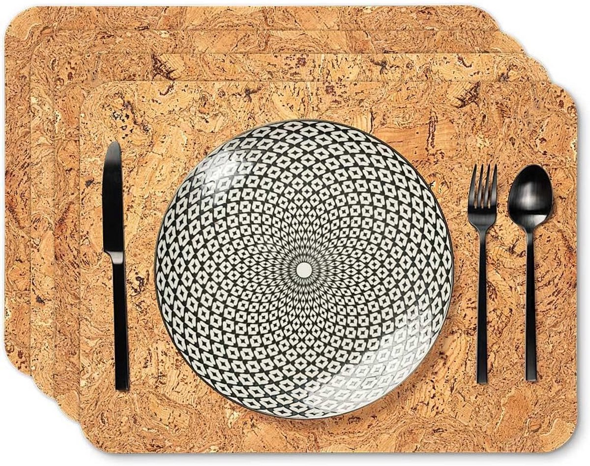 Set van 4 Kurken Antislip Placemats Hittebestendig en Afwasbaar