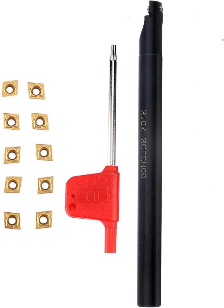 Allecto- Draaibeitelset - Draaibeitelhouder - CCMT060204-HM YBC251 wisselplaten - Moersleutel - Reserveaccessoires - Geschikt voor draaibanken - Zwart en zilver - Vervanging van beitels en wisselplaten