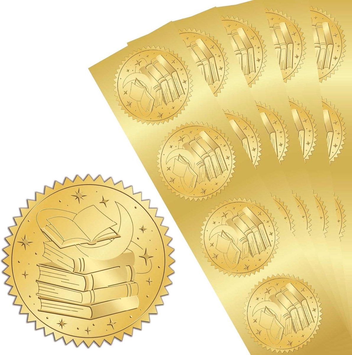 Allecto- Stickers - Goud - Waterdicht - Zelfklevend - Decoratie - Uitnodiging - Geschikt voor Boek - Gouden Print - 100 stuks gouden folie stickers decoratief gebruik punt medailles feestuitnodigingen.