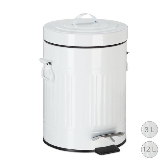 bol.com | relaxdays Pedaalemmer retro - prullenbak toilet - afvalbak keuken  - wit 12 Liter