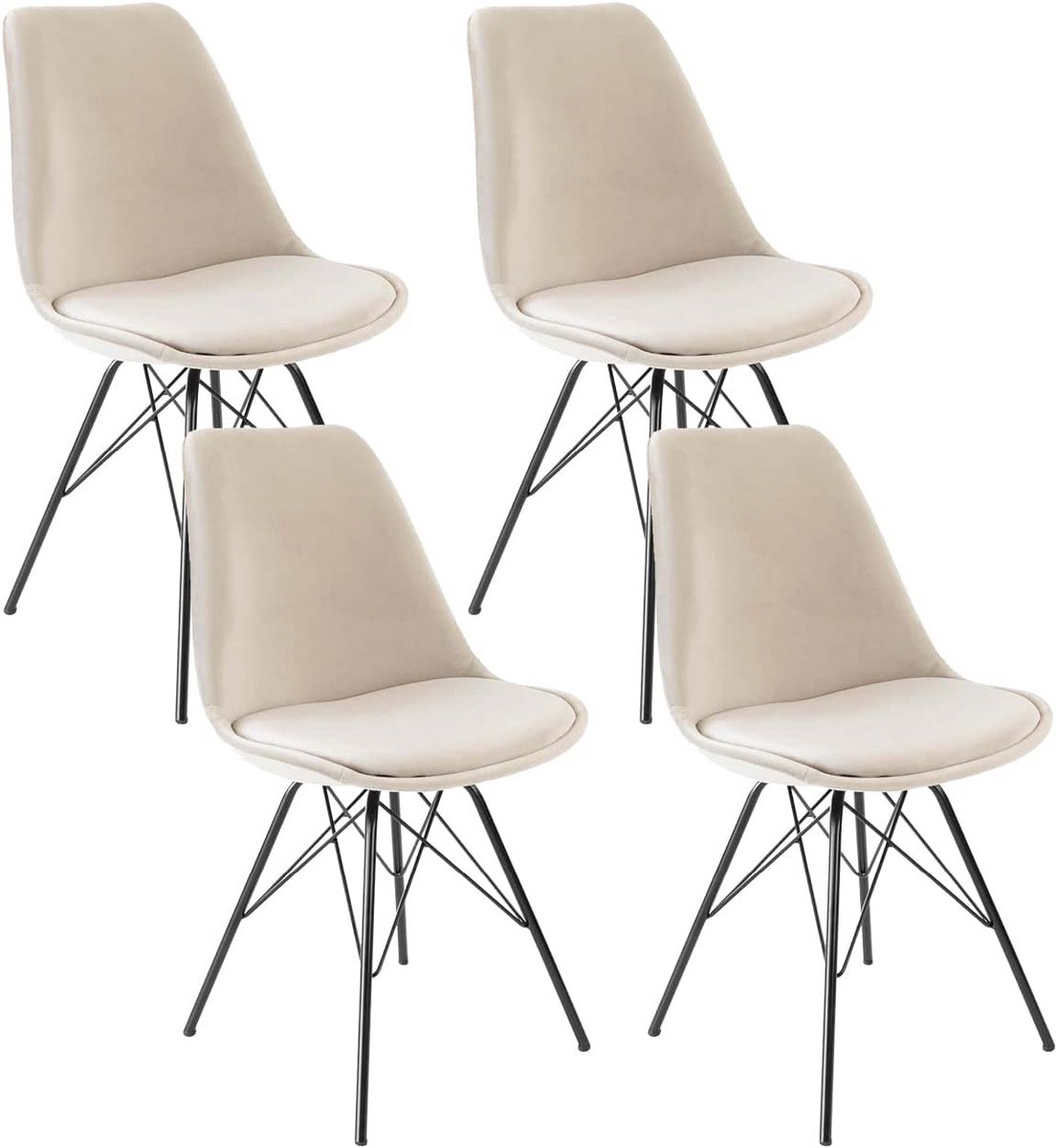 Set van 4 Moderne Eetkamerstoelen met Zachte Fluwelen Bekleding