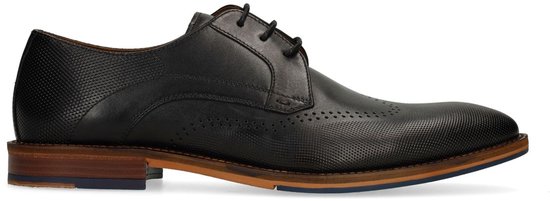 Manfield - Heren - Zwarte leren veterschoenen - Maat 44