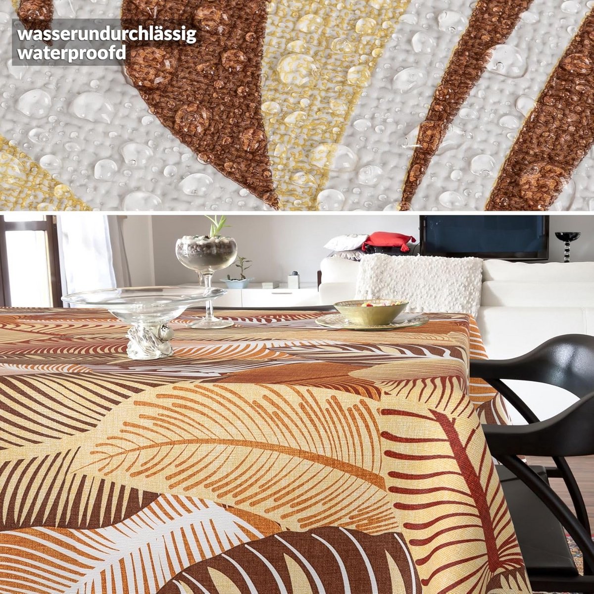 Waterafstotend Tafelkleed van Wasdoek met Bloem- en Bladmotief (240 x 140 cm)