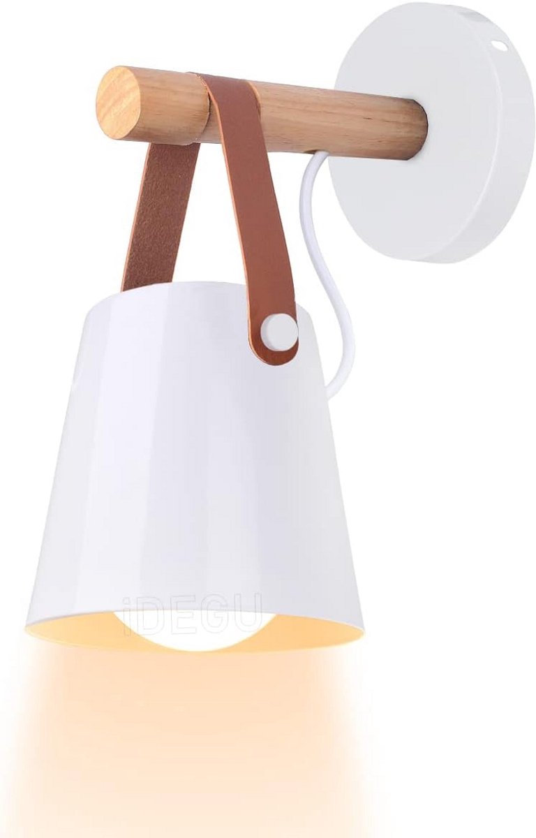 Wandlamp Binnen Vintage Minimalistisch E27 Lichtarmatuur met Houten Beugel