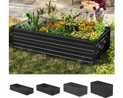 Moestuinbak van Verzinkt Staal – Open Bodem – Verhoogde – Roestvrij – Voor Tuin, Balkon & Terras – ca. 975 L – 180 × 90 × 58 cm – Zwart