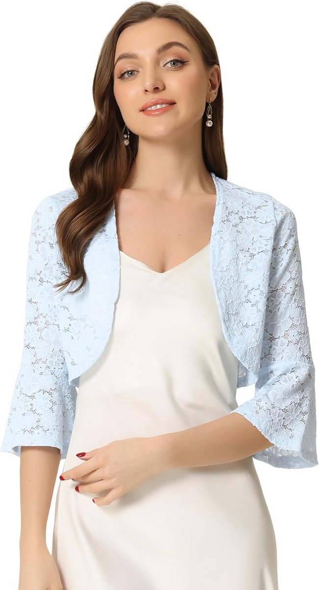Elegante Dames Bolero met Bloemenkant en Klokmouwen | Korte Crop Jas