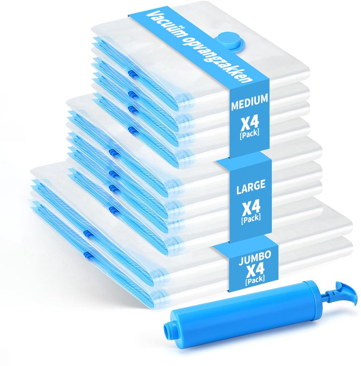GOODEVN 10 Vacuum Opbergzakken Deluxe Set - 3 Maten (Incl. 2 Reuzezakken + Handpomp) | Luchtdicht, Plaatsbesparend & Extra Sterk | Premium Kwaliteit voor Reizen & Seizoensopslag