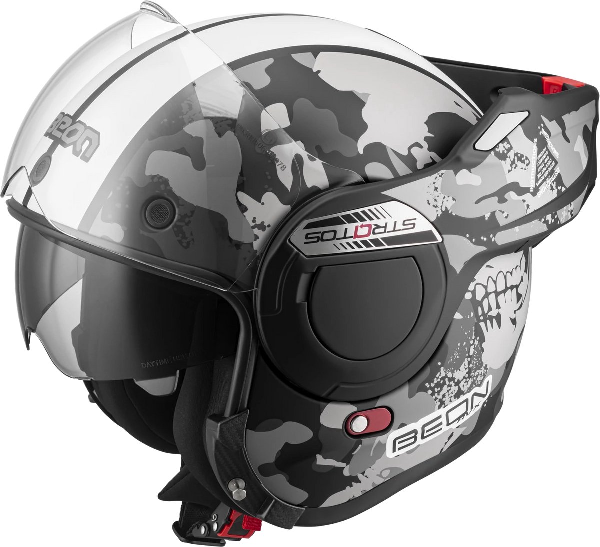 BEON B707 Stratos Motorhelm - L - Systeemhelm met Zonnevizier - 180º Verstelbare integraalhelm - Jethelm - Skull