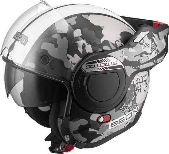 BEON B707 Stratos Motorhelm - L - Systeemhelm met Zonnevizier - 180º Verstelbare integraalhelm - Jethelm - Skull