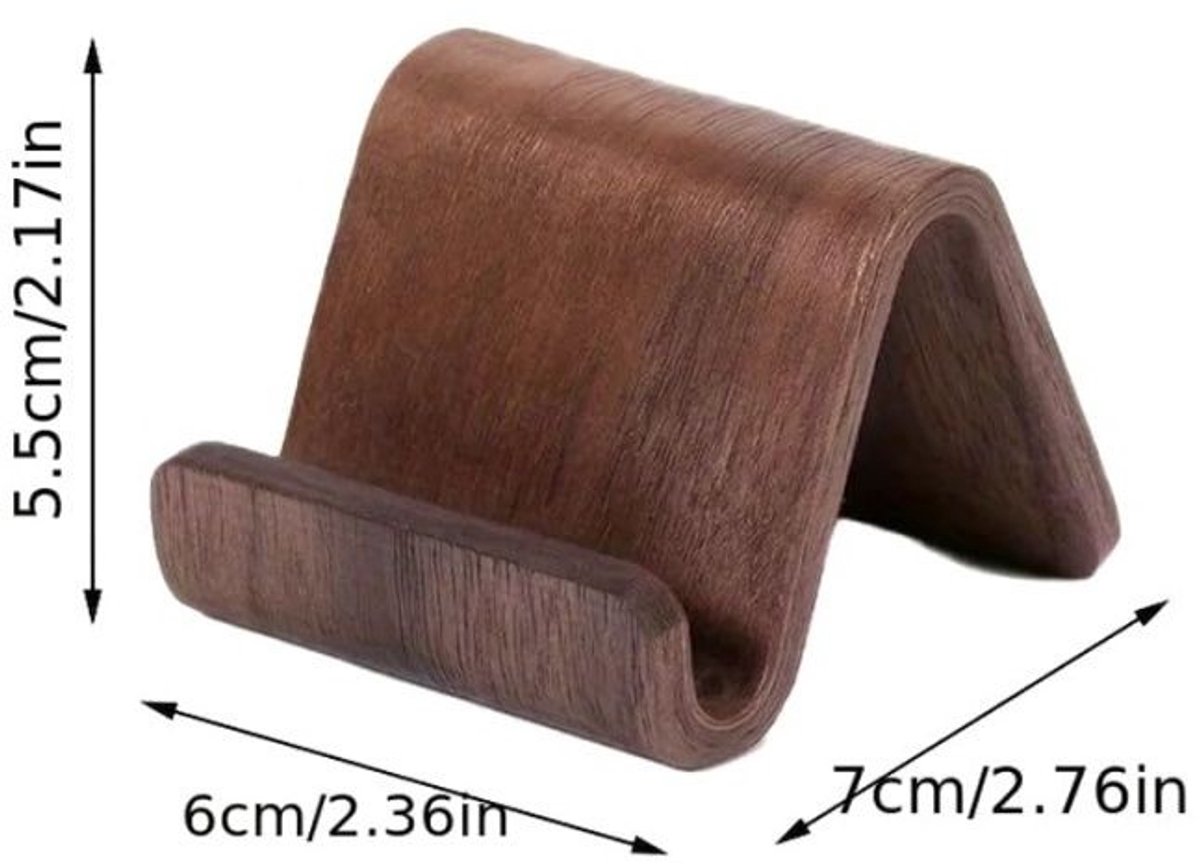 2-delige telefoonstandaard - Zwart walnoothout - Eenvoudig - Bureauhouder - Telefoonstandaard - Walnootkleur — cadeau in Telefoon & Tablet - foto 2