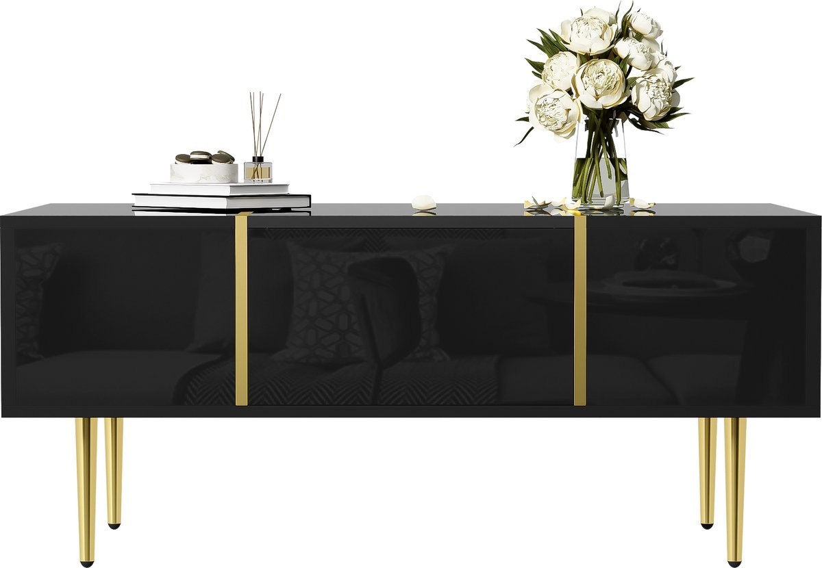 Clruro Salontafel - Modern - 2 Laden en Hoogglans - Modern en Stijlvol Design - MDF - Zwart