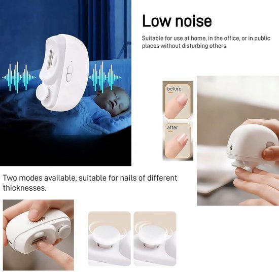 Automatische Elektrische Nagelknipper - Volledig Automatische Baby en Senioren Nageltrimmer - Handzaam Ontwerp voor Manicure en Nagelverzorging - Geschikt voor Thuis en Reizen - Wit — afbeelding 5