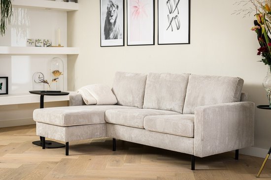 Canapé 3 Places Tissu Côtelé Naturel - Canapé Roard - 200x135cm - Giga Meubel