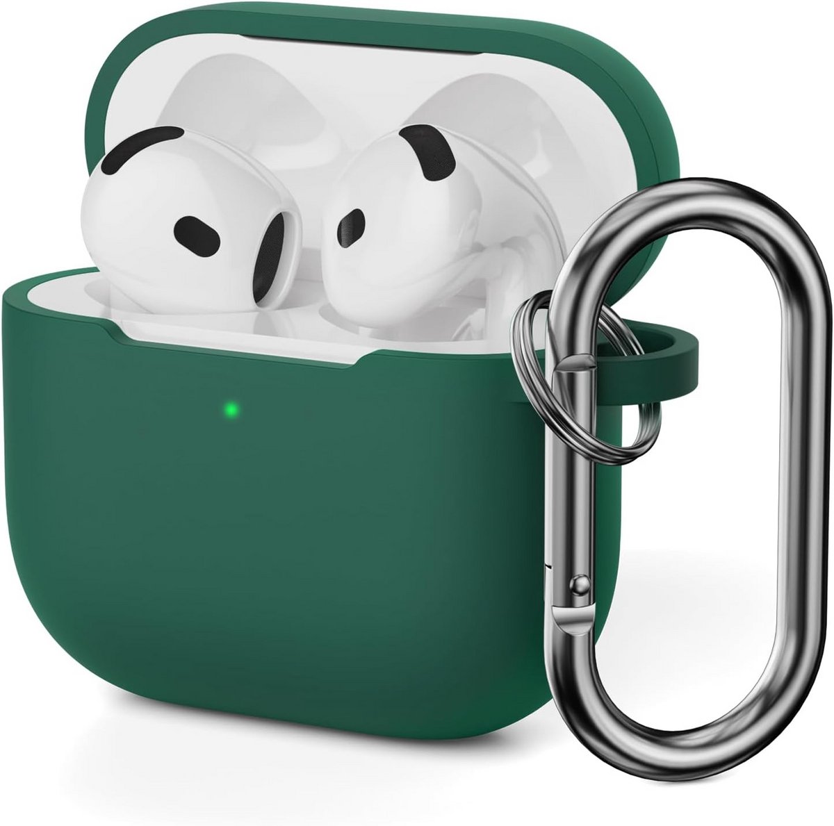 Stootvaste Siliconen Beschermhoes voor AirPods 4 Generatie (2024) met Karabijnhaak - Donkergroen