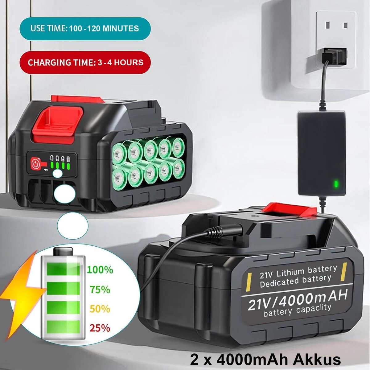 Traumheim 1000W Accu Heggenschaar - 52cm Mes - 2x 4000mAh Accu's thumbnail 4