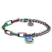 Clarke Regenboog Amager Curb- & Kabelketting-armband met Smiley-hanger