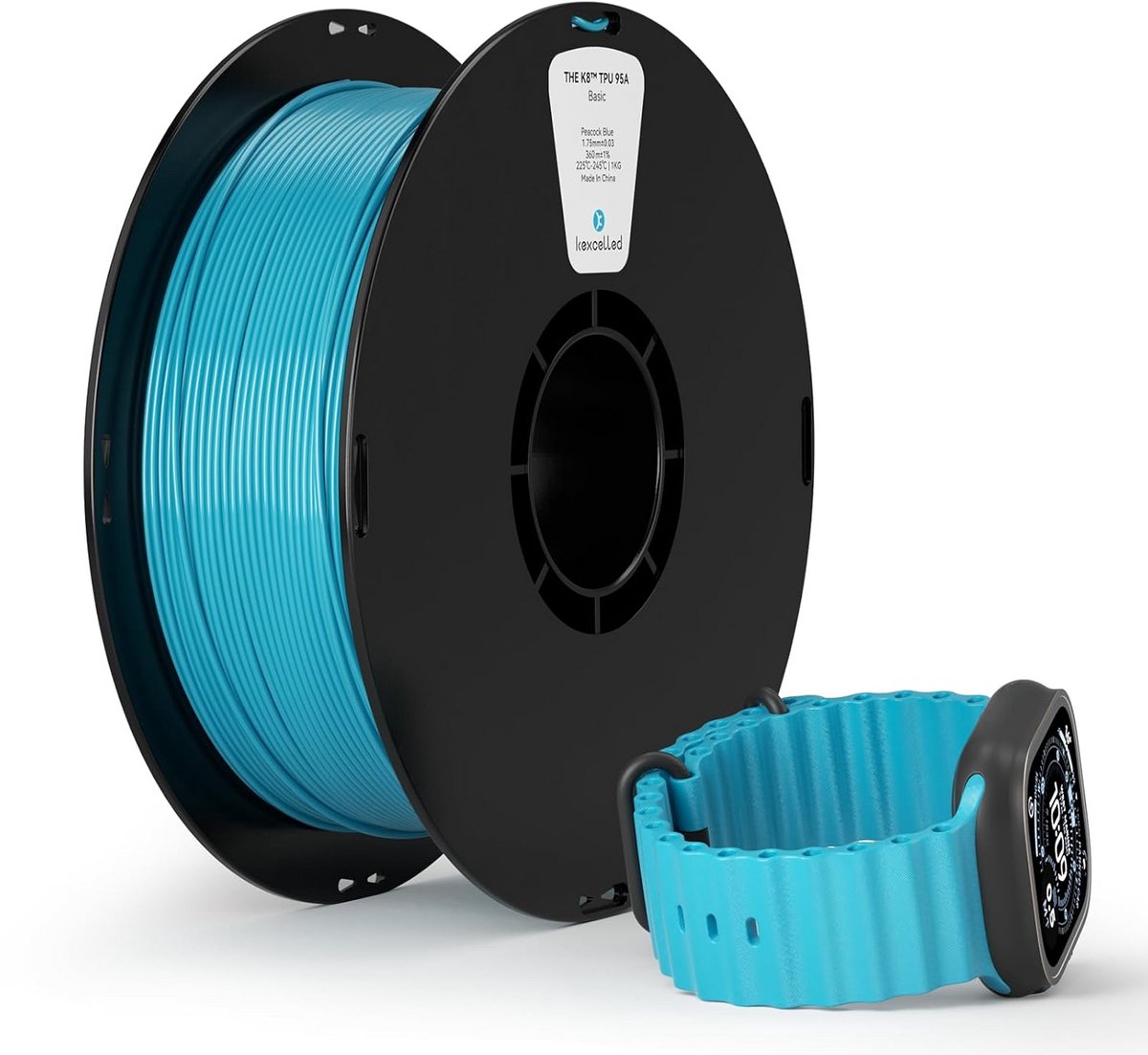 Flexibel TPU Filament 1.75mm, 1KG Spoel - Hoge Taaiheid en Elasticiteit - Shore 95A - Peacock Blue