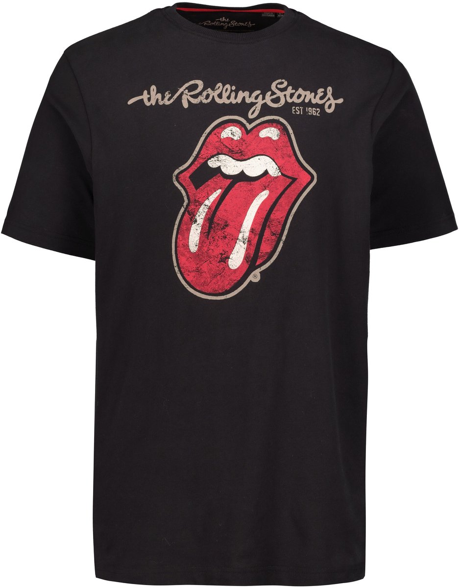 JP 1880 - Heren - T-shirt bandshirt Rolling Stones korte mouw - Zwart - Maat 6XL