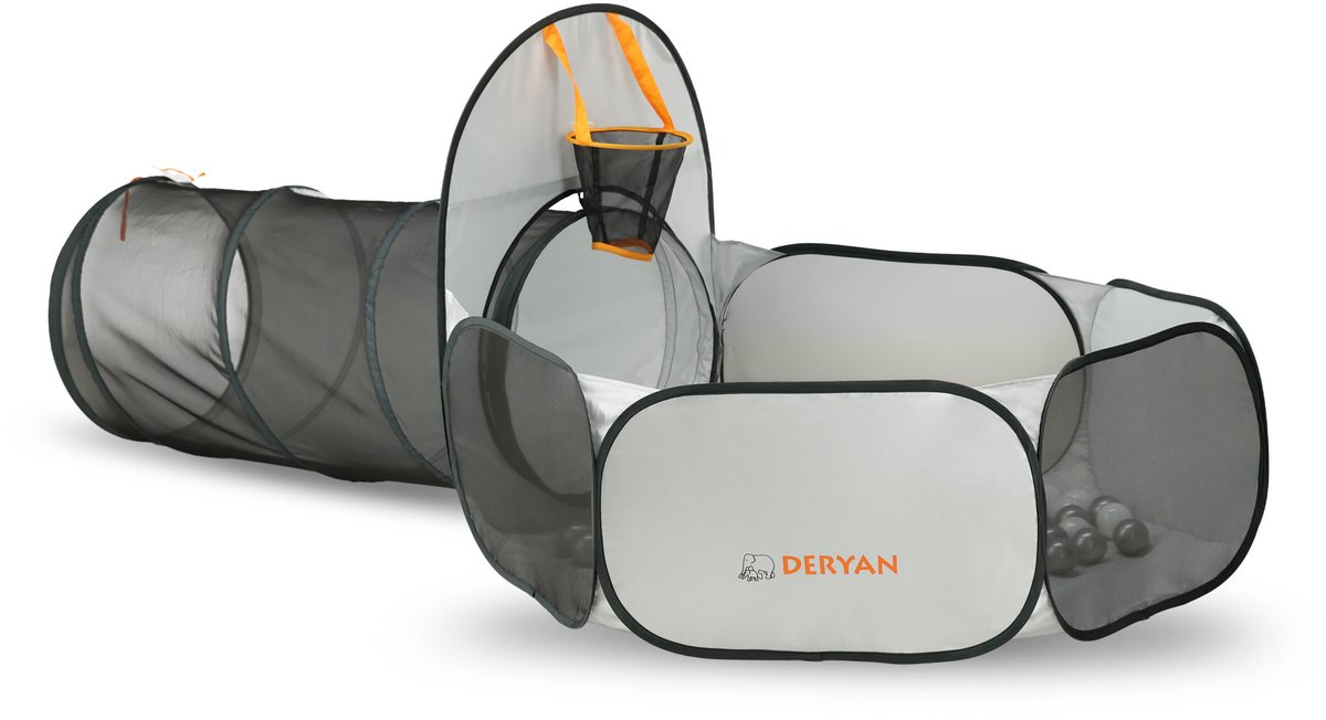 Deryan Luxe Pop Up Kindertent - Speeltent voor Kinderen - Basketbal Ballenbak met 45 ballen - Zilver