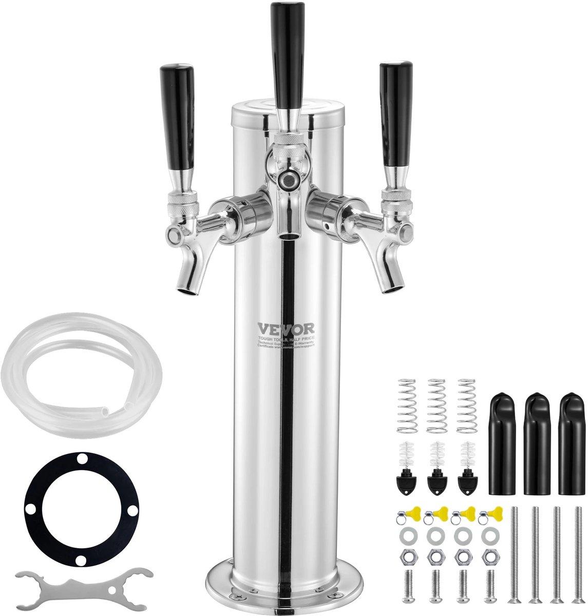 DoneMore® - biertap toren - tapbier dispenser - 3 taps kraan - RVS - zelfsluitend - zilverkleurig - 17,5 x 11,5 x 43,5 cm - 2,7 kg