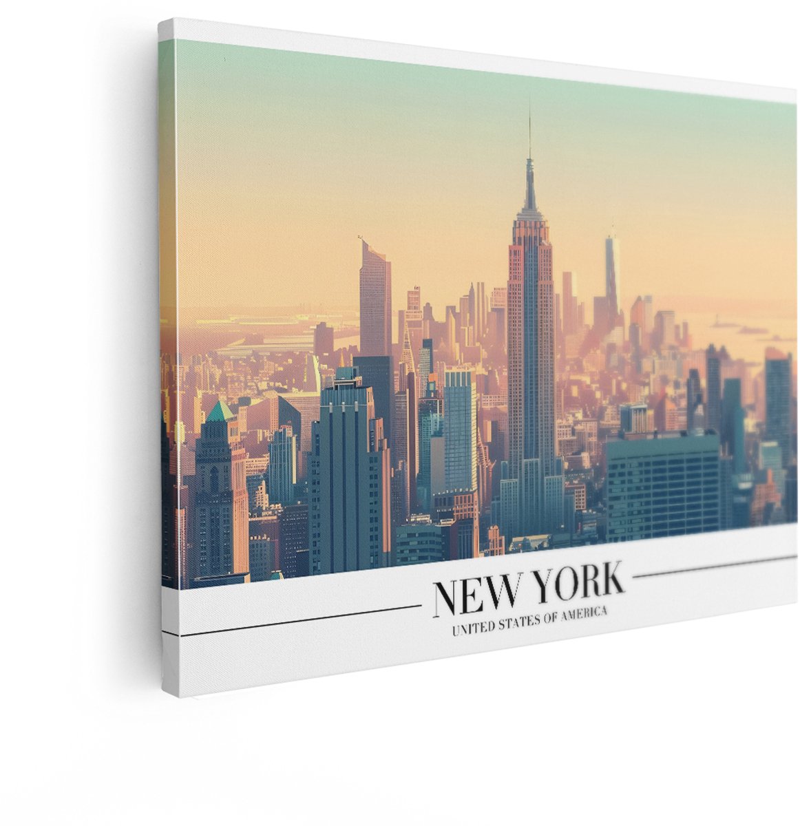Artaza Canvas Schilderij Skyline New York - 40x30 cm - Wanddecoratie Amerika - Muurdecoratie Stad Zonsondergang - Kamer Accessoires