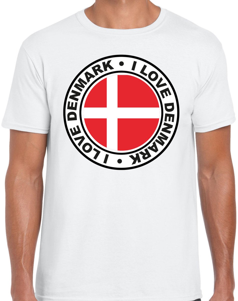 Bellatio Decorations Verkleed T-shirt voor heren - I love Denemarken - wit - voetbal supporter - themafeest S
