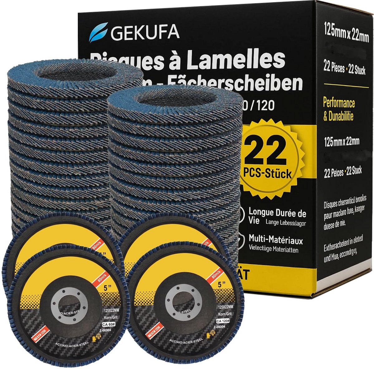 Slijpschijvenset 125 mm - Lamellenschijven set - Metaal en hout bewerken - T29 gebogen vorm - 22 stuks - Zirkonium-aluminiumoxide