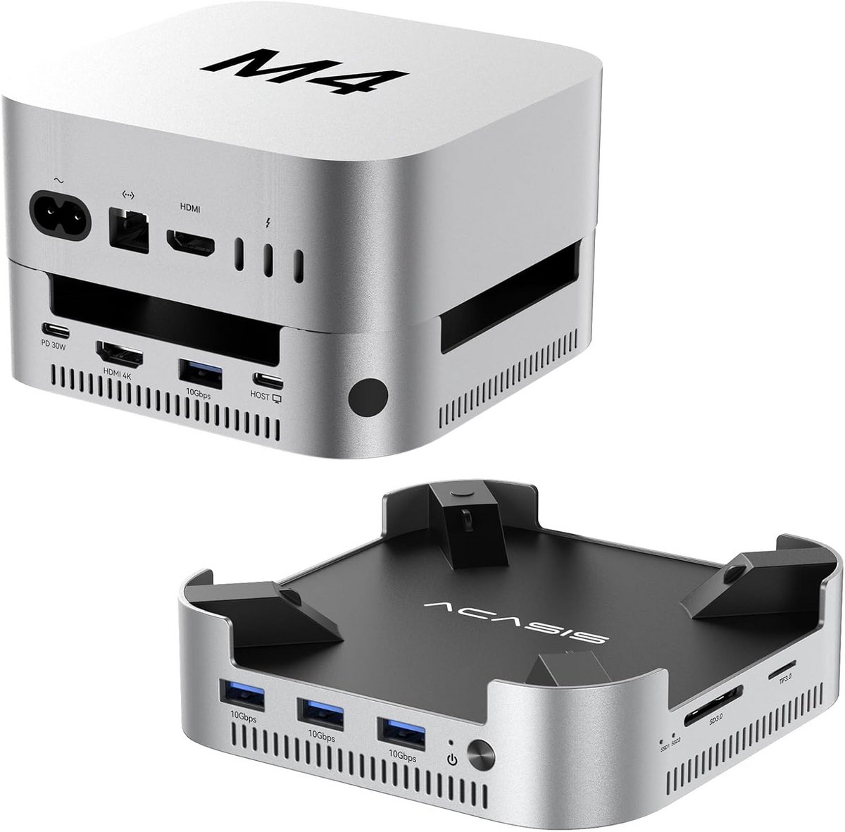 Dockingstation en Behuizing voor Mac mini M4 met Dubbele NVMe SSD Slots en HDMI Hub