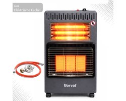 Borvat® – Radiateur Gaz et Électrique Pliable – 4200 kW – radiateur thermique avec piézo – allumeur butane – Met Wielen – 3 Positions – Pour Intérieur & Espaces Extérieurs Abrités