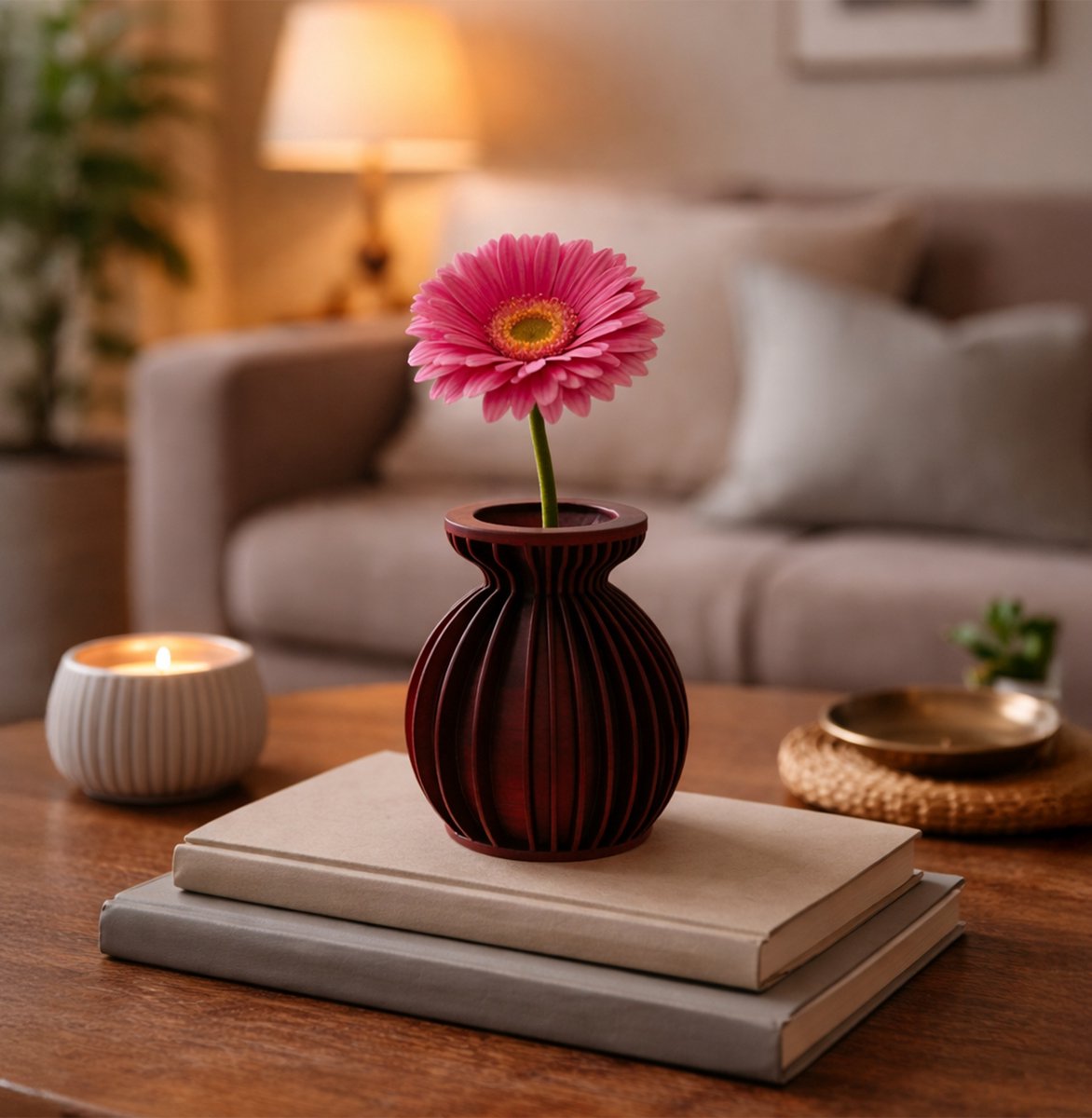 Lovora Elin moderne vaas – Decoratieve vaas - Zwart / Rood - 3d geprinte vaas – geschikt voor droogbloemen - 20CM