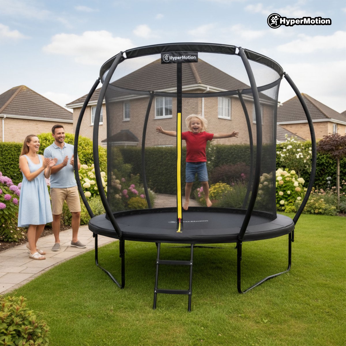 HyperMotion Kindertuintrampoline 3+, trampoline met ladder en binnennet voor huis en tuin, kinderspeelplaats, kindertrampoline, dubbele poten, 244 cm, 8 ft — afbeelding 10
