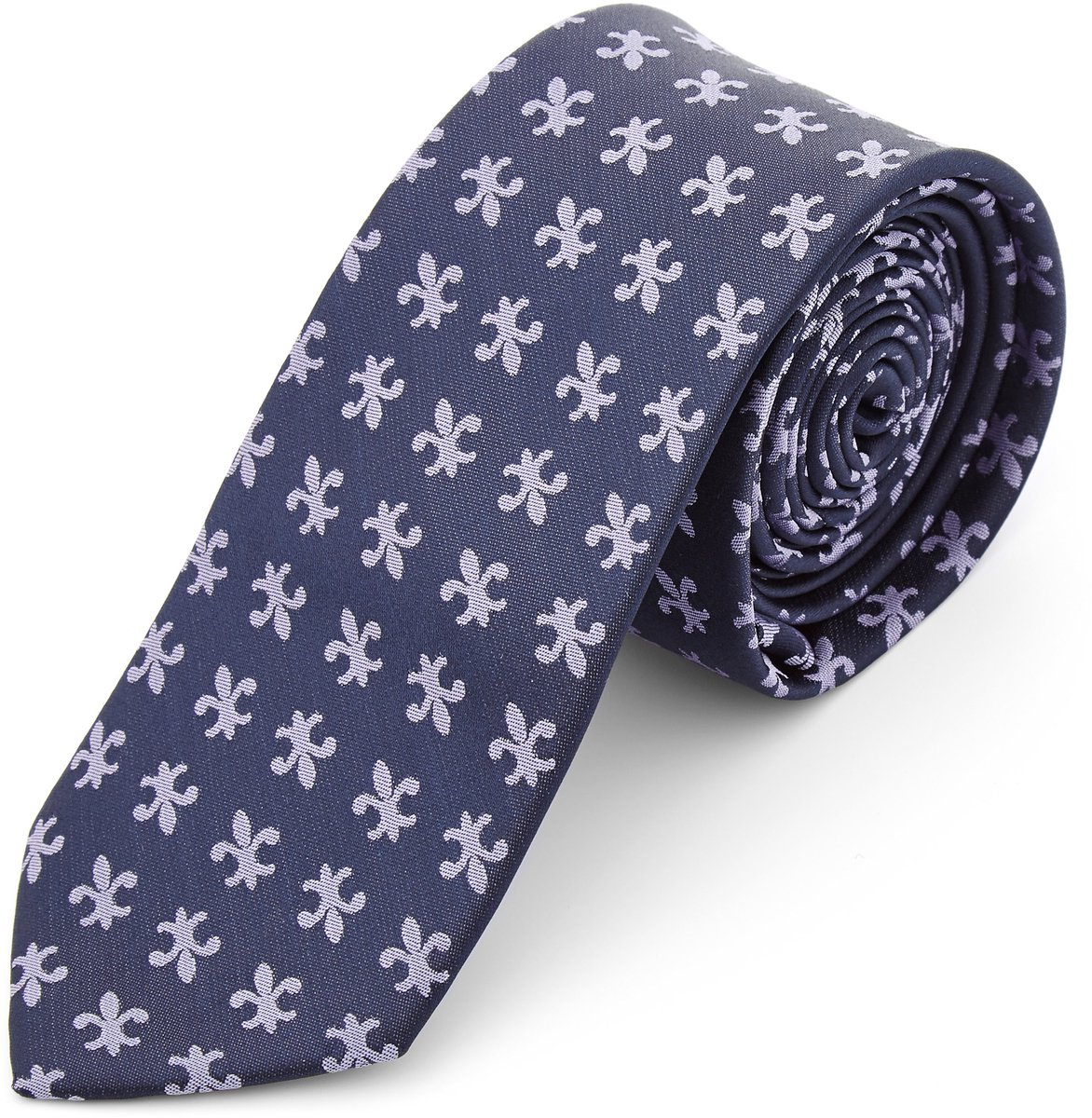 Marineblauwe Fleur-De-Lis Polyester Stropdas