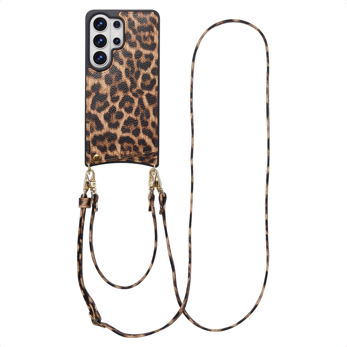 Selencia Hoesje - Geschikt voor Samsung Galaxy S26 Ultra - Backcover met koord en pashouder - Leopard